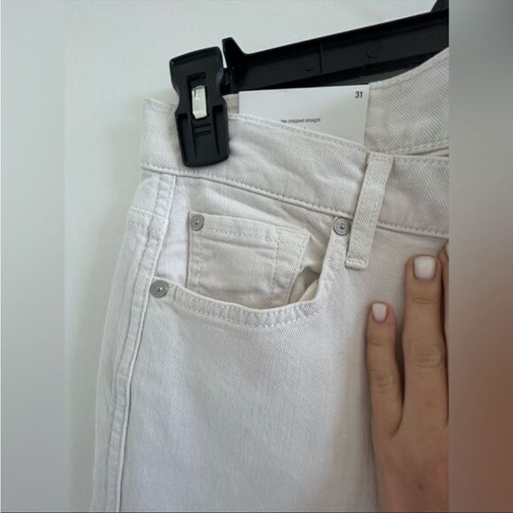 7 For All Mankind New High Waist Straight Leg Raw Hem Jeans White Size 31 - Picture 6 of 12